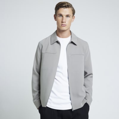 Grey Regular Fit Zip Up Smart Shacket River Island