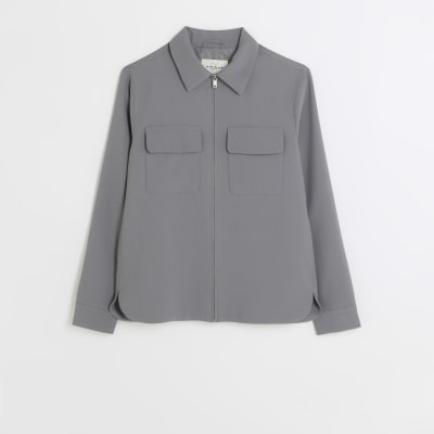 Grey regular fit zip up smart shacket