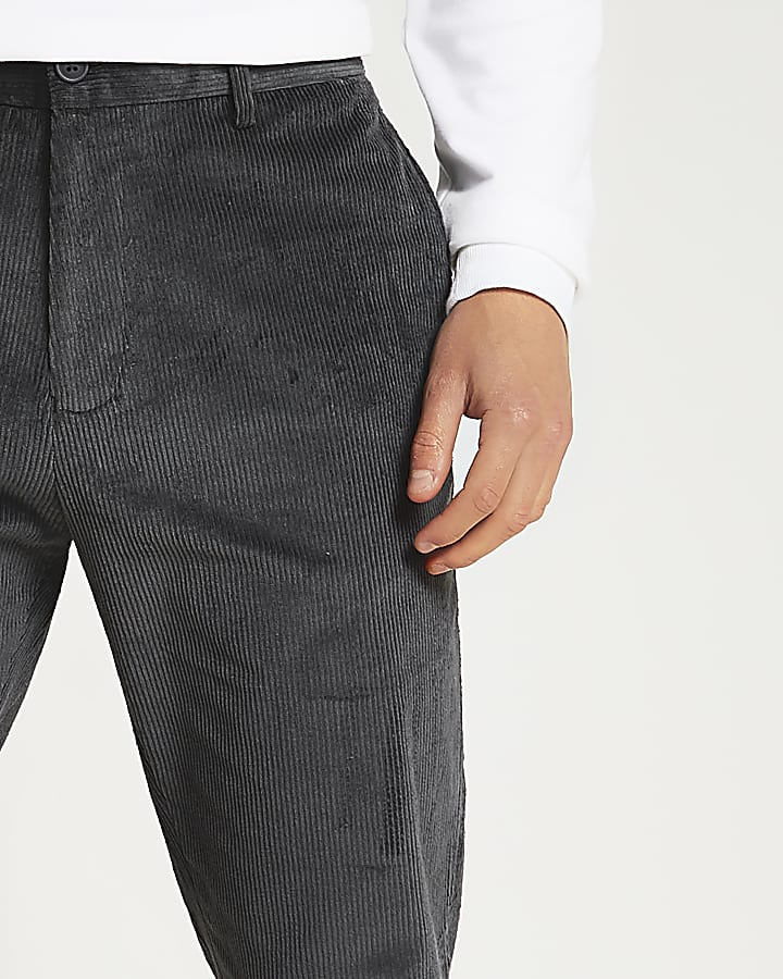 Grey relaxed fit cord trousers
