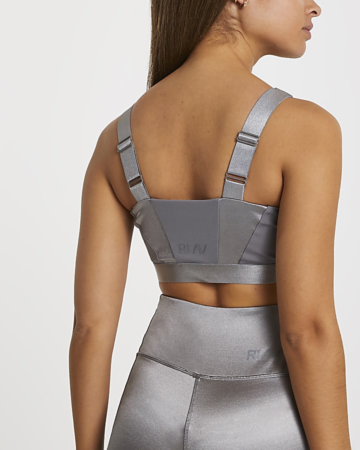 Grey RI Active mesh panelled sports bra