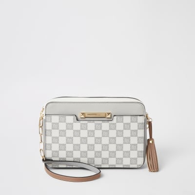 grey check bag