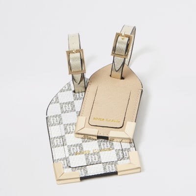 Grey RI checkerboard luggage tag set