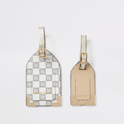 Grey RI checkerboard luggage tag set