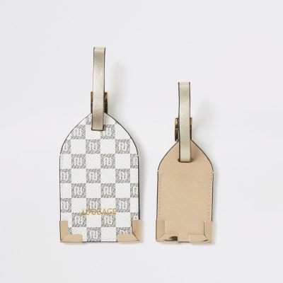 Grey RI checkerboard luggage tag set