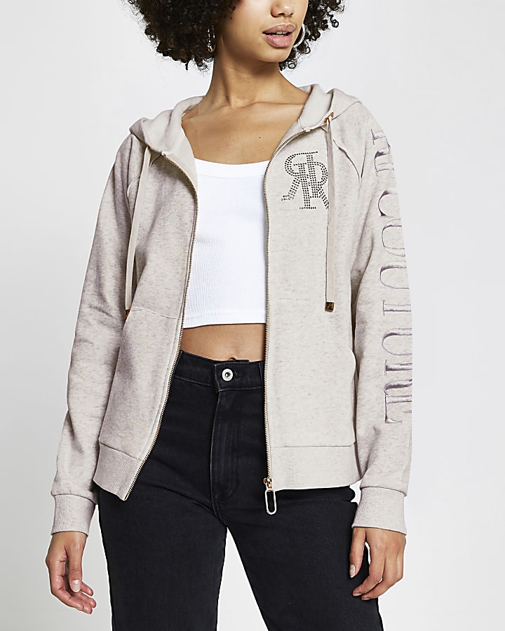 Grey 'RI Couture' zip through hoodie
