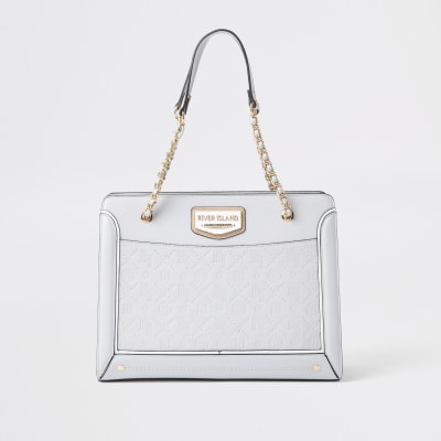 Grey RI embossed chain handle tote bag River Island