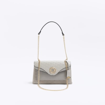 River Island Black Embossed Ri Monogram Shoulder Bag in White