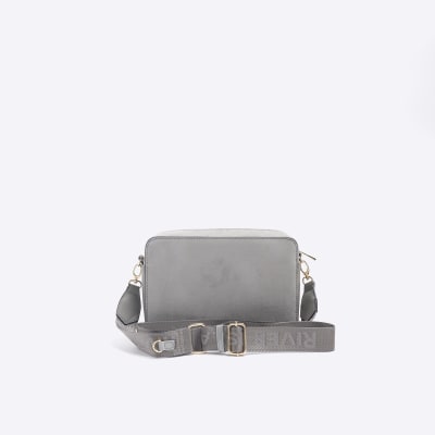 River Island Grey RI checkerboard boxy cross body bag