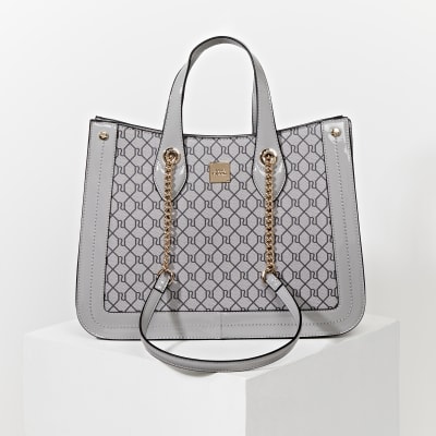 Grey RI monogram chain handle shopper bag | River Island