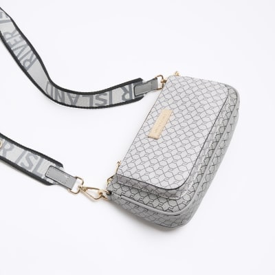Grey RI monogram cross body bag River Island
