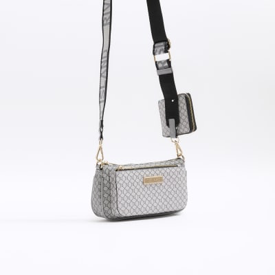 Grey RI monogram cross body bag River Island