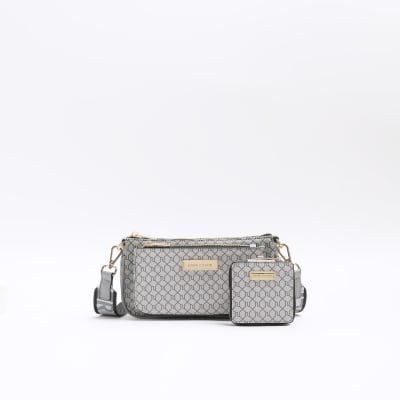 River Island Ri Monogram Large Weekend Travel Bag in Gray