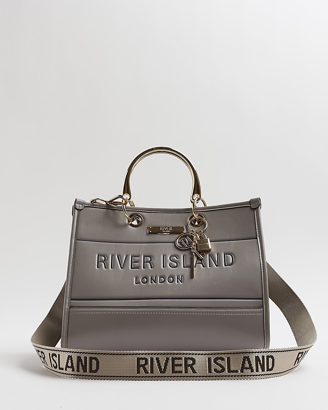 River Island Womens Grey RI monogram embossed tote bag