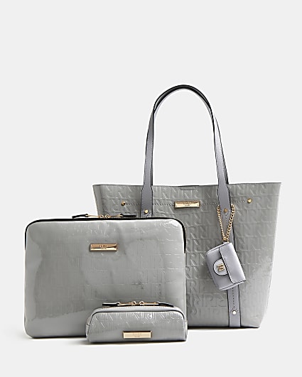 Grey RI monogram handbag and laptop case set