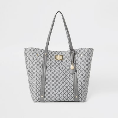 river island grey tote bag