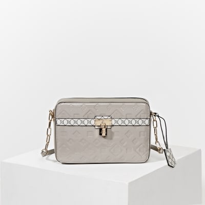 Grey Ri Monogram Mini Crossbody Bag from River Island on 21 Buttons