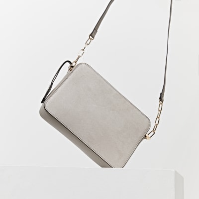 Grey RI monogram padlock boxy handbag