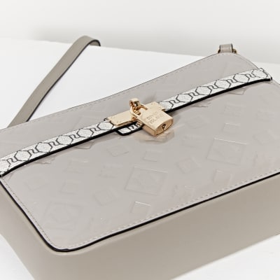 Grey RI monogram padlock boxy handbag