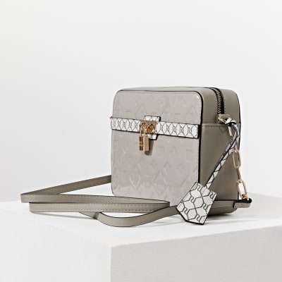 Grey RI monogram padlock boxy handbag