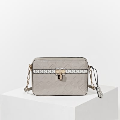 Grey RI monogram padlock boxy handbag