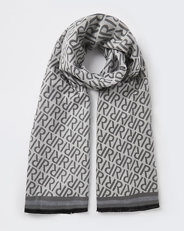 Grey RI monogram print scarf