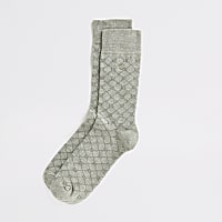 Grey RI monogram printed socks