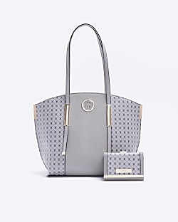 Grey RI monogram shopper and purse