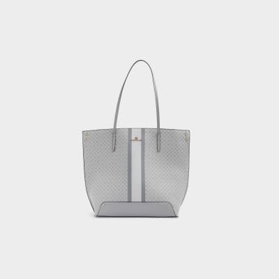 Grey RI monogram stripe tote bag River Island