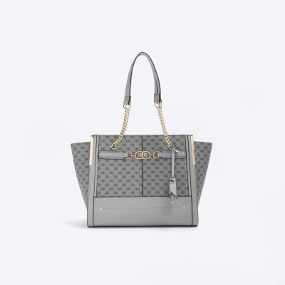 River Island Ri Monogram Large Weekend Travel Bag in Gray