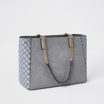 Grey RI monogram tote handbag
