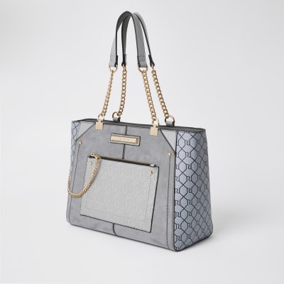 Grey RI monogram tote handbag