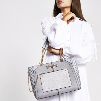 Grey RI monogram tote handbag