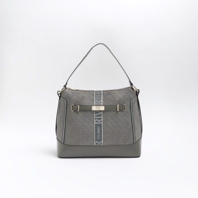 Grey RI monogram webbing tote bag River Island