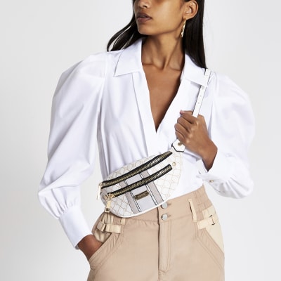 river island white bum bag