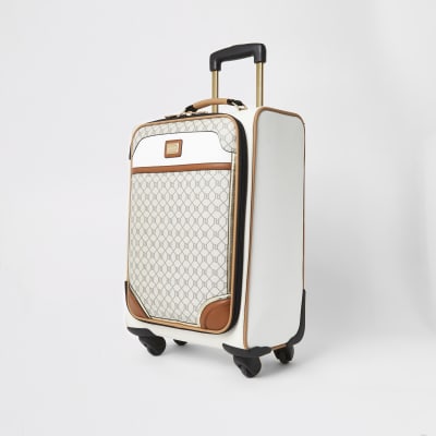 Grey RI monogram zip front suitcase