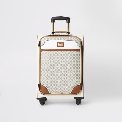 Grey RI monogram zip front suitcase | River Island