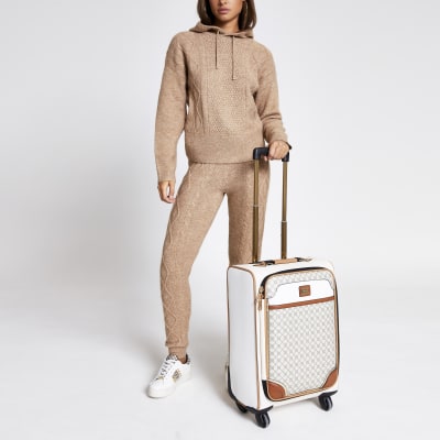 Grey RI monogram zip front suitcase