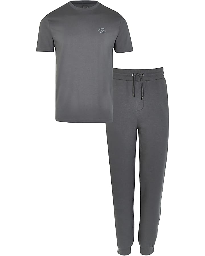 Grey RI slim fit t-shirt and joggers set