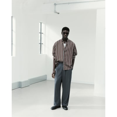 Grey RI Studio Wide Leg Pleat Trousers