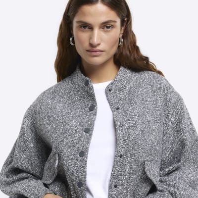 Grey RI Studio wool blend bomber jacket | River Island