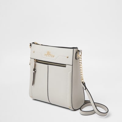 Grey RI zip pocket messenger handbag