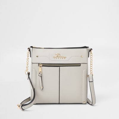 Grey RI zip pocket messenger handbag