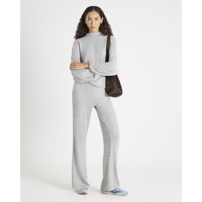 Grey Ribbed Batwing Knitted Set