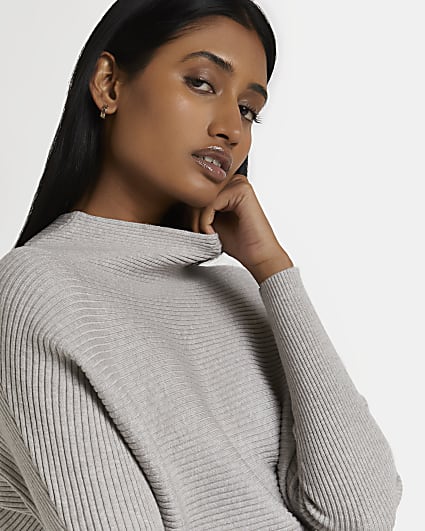 Grey ribbed knit slouch jumper