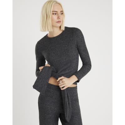 Grey Ribbed Knot Hem Cosy Top