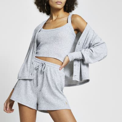 Grey ribbed lounge shorts | River Island