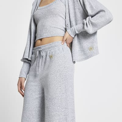 Grey ribbed loungewear trousers
