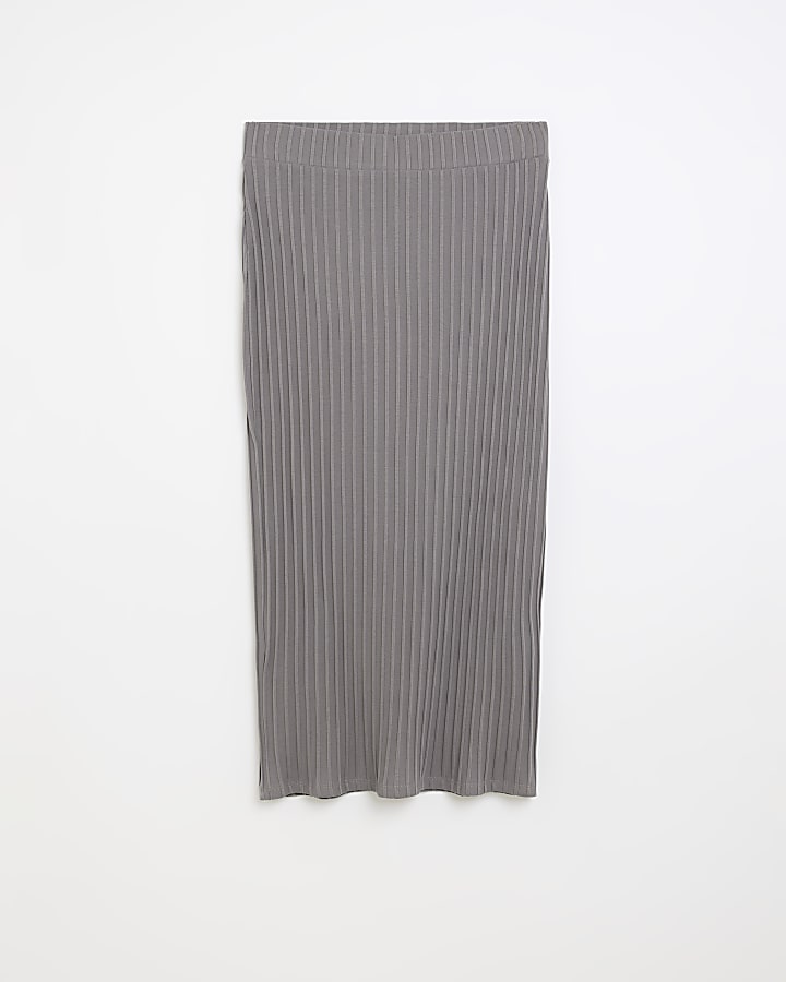 Grey ribbed midi skirt