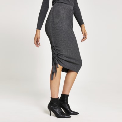 ruched side midi skirt