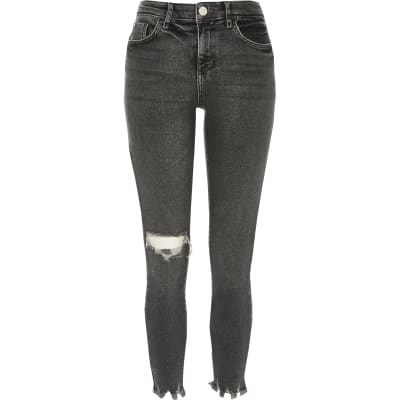Grey ripped Amelie super skinny jeans